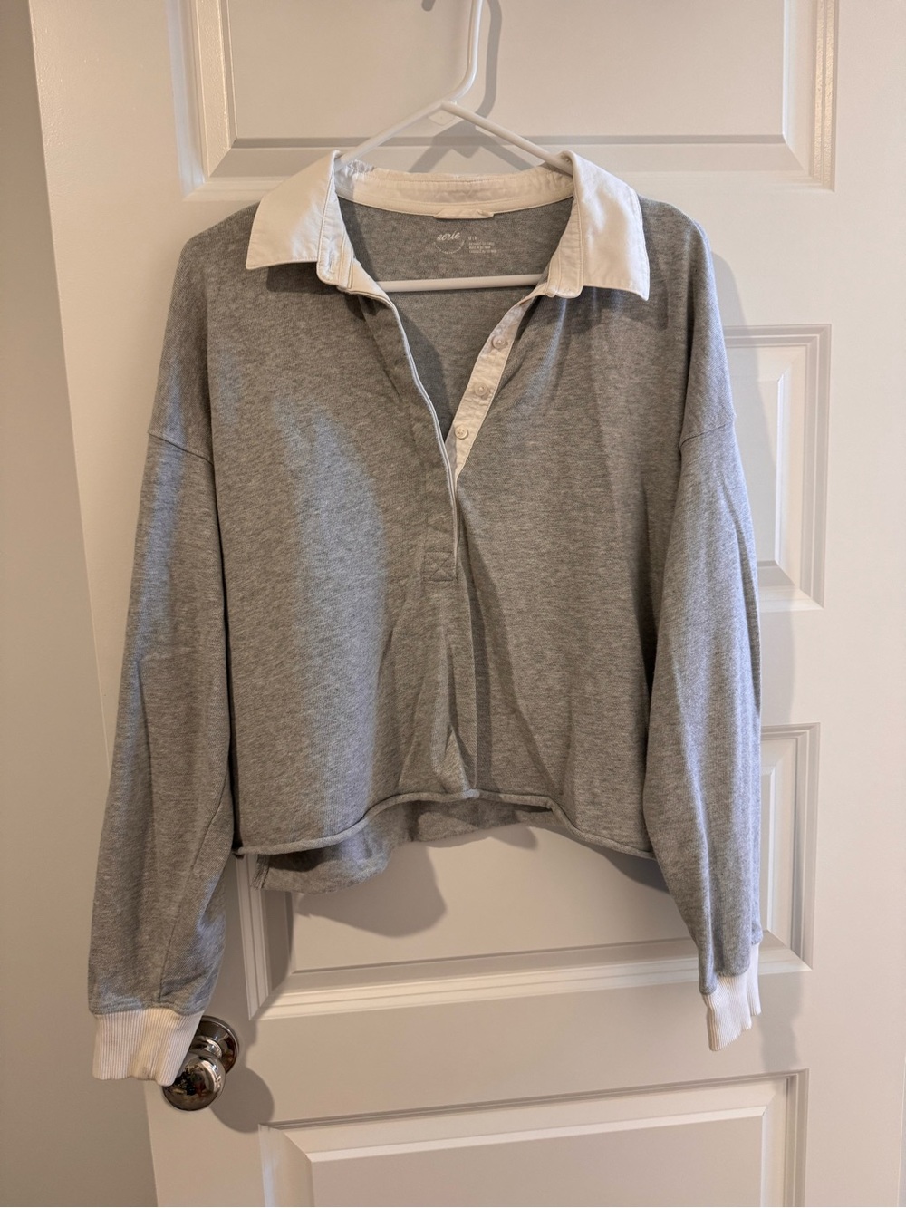 aerie Grey Sweatshirt with White Polo Collar